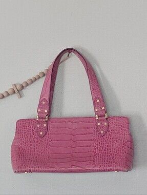 VTG Y2K Kate Spade Suzette Geneva Pink Croc Embossed Satchel Baguette Purse